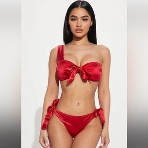 Seven'til Midnight A Gift For You Satin Bow Bra And Panty Set Red One Size REFNB